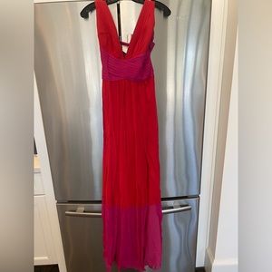 Pink and red flowy BCBG dress with tie back, size 6